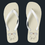 Personalised White Doves Wedding Flip Flops<br><div class="desc">An illustration of 2 beautiful doves holding flowing ribbon with a love heart attached</div>