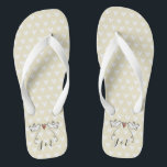Personalised White Doves Wedding Flip Flops<br><div class="desc">An illustration of 2 beautiful doves holding flowing ribbon with a love heart attached</div>