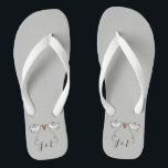 Personalised White Doves Wedding Flip Flops<br><div class="desc">An illustration of 2 beautiful doves holding flowing ribbon with a love heart attached</div>