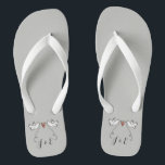 Personalised White Doves Wedding Flip Flops<br><div class="desc">An illustration of 2 beautiful doves holding flowing ribbon with a love heart attached</div>