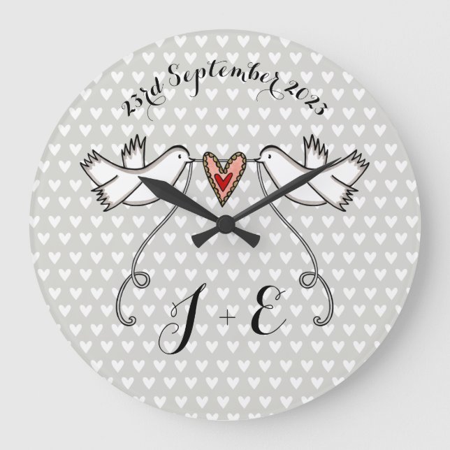 Personalised White Doves Wedding Gift Acrylic Larg Large Clock (Front)