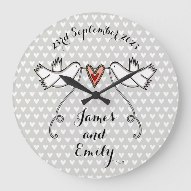 Personalised White Doves Wedding Gift Acrylic  Large Clock (Front)