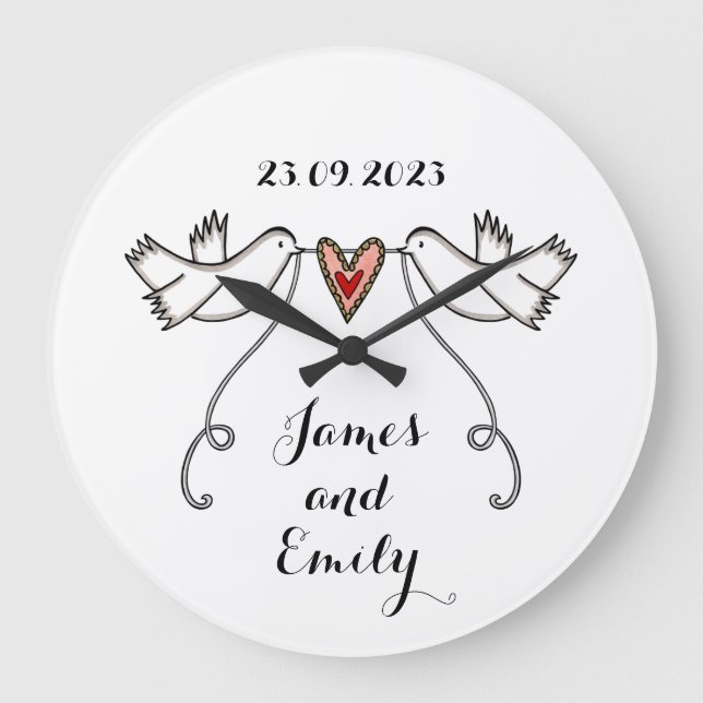 Personalised White Doves Wedding Gift Acrylic  Large Clock (Front)