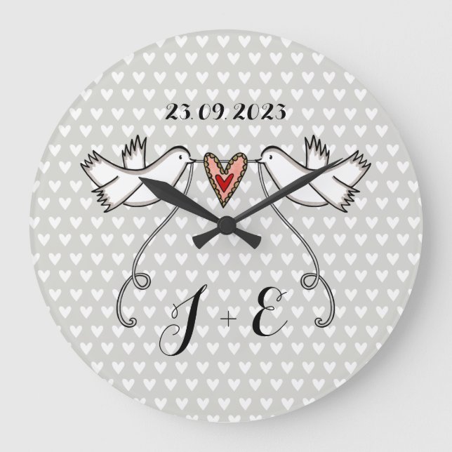 Personalised White Doves Wedding Gift Acrylic  Large Clock (Front)