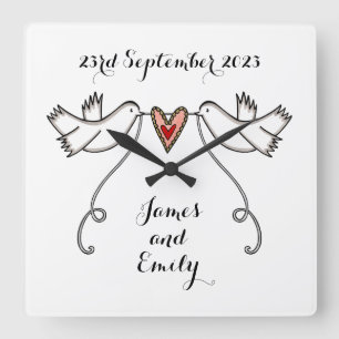 Personalised White Doves Wedding Gift Acrylic  Square Wall Clock