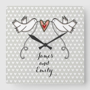 Personalised White Doves Wedding Gift Acrylic  Square Wall Clock
