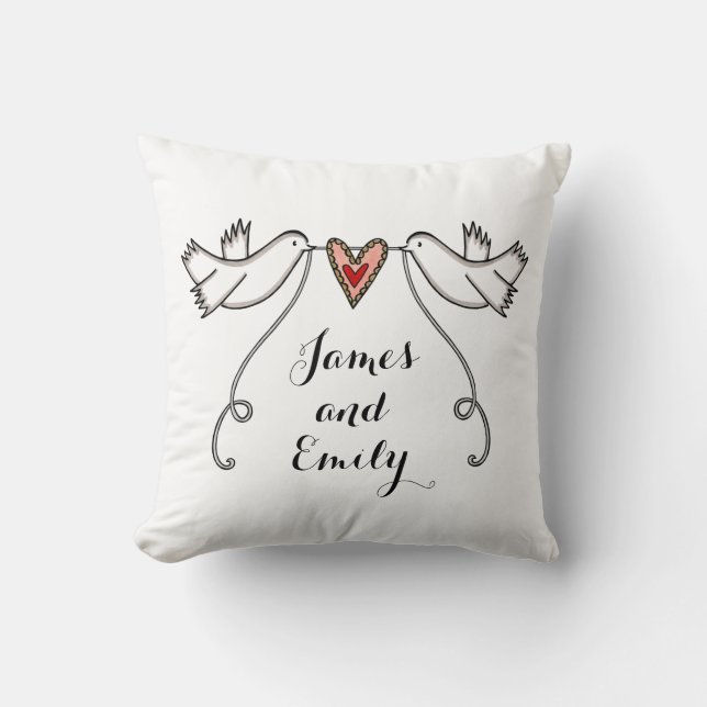Personalised White Doves Wedding Gift Cushion (Front)