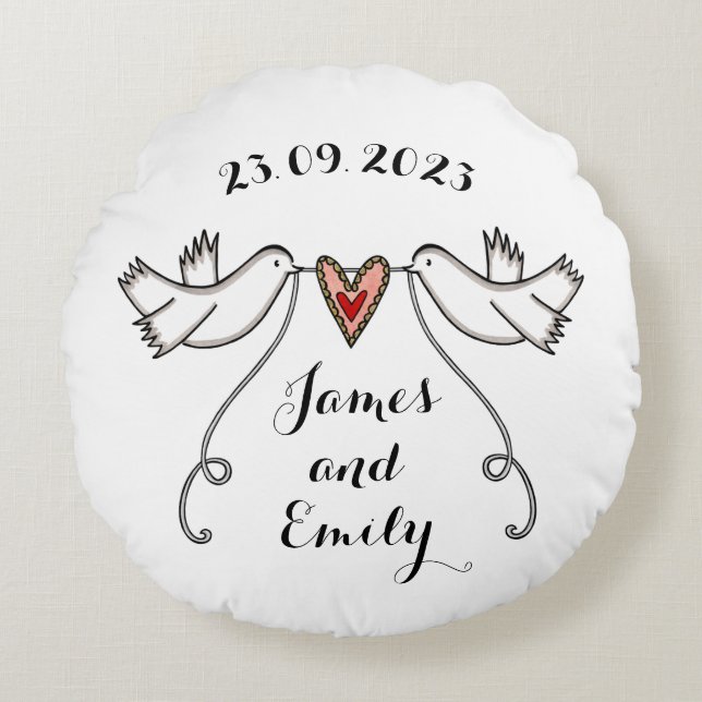 Personalised White Doves Wedding Gift Cushion (Front)