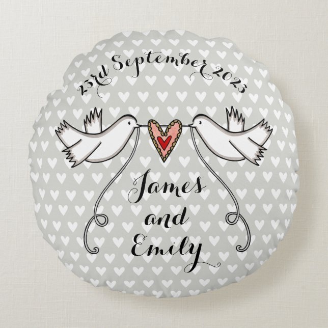 Personalised White Doves Wedding Gift Cushion (Front)