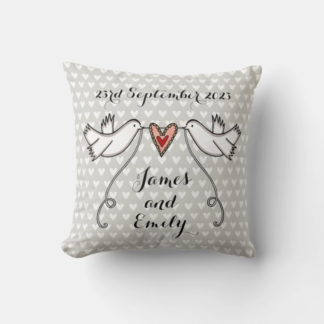 Personalised White Doves Wedding Gift Cushion (Front)