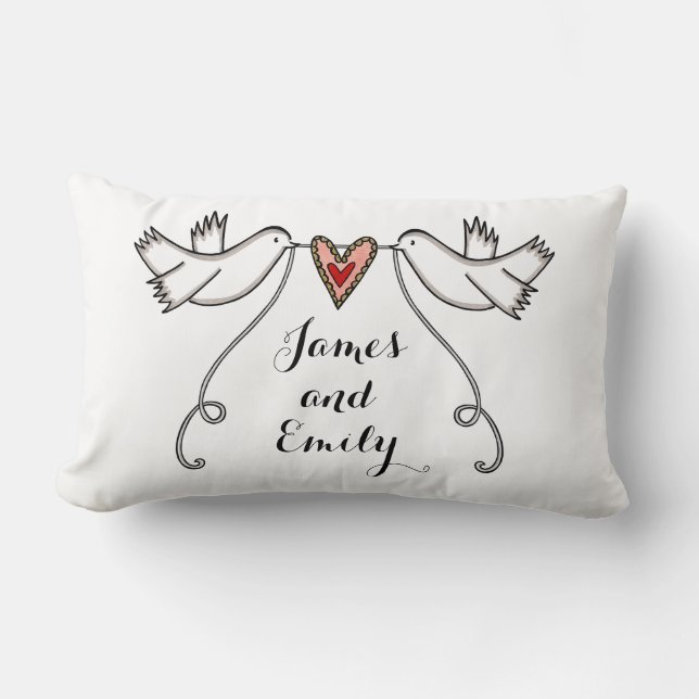 Personalised White Doves Wedding Gift Lumbar Cushion (Front)