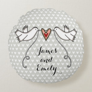 Personalised White Doves Wedding Gift Round Cushion