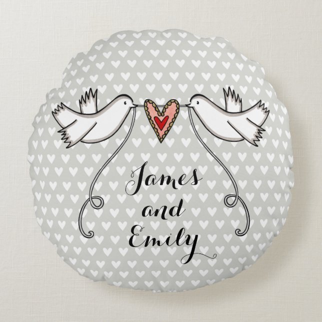 Personalised White Doves Wedding Gift Round Cushion (Front)