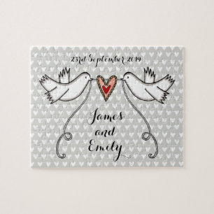 Personalised White Doves Wedding Jigsaw Puzzle
