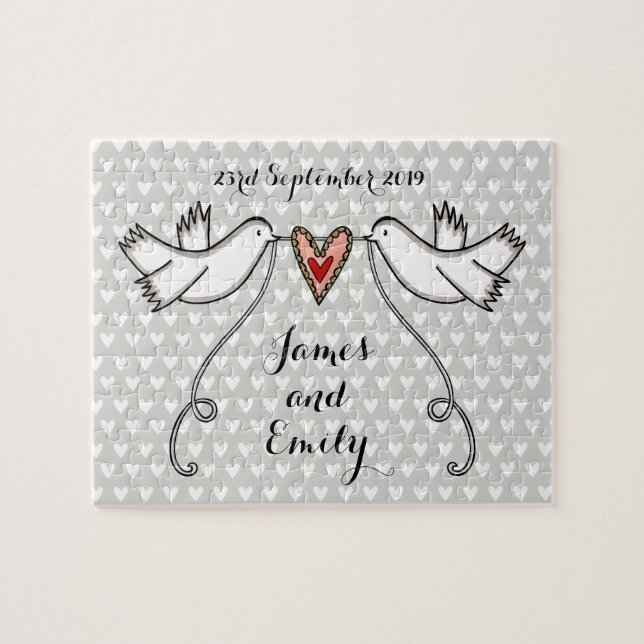 Personalised White Doves Wedding Jigsaw Puzzle (Horizontal)