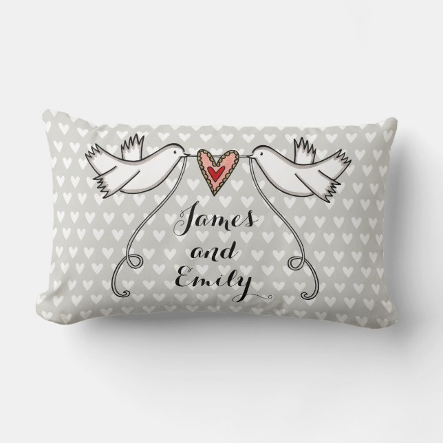 Personalised White Doves Wedding Lumbar Cushion (Front)