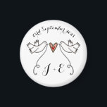 Personalised White Doves Wedding Magnet Favour<br><div class="desc">An illustration of 2 beautiful doves holding flowing ribbon with a love heart attached.</div>