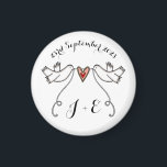 Personalised White Doves Wedding Magnet Favour<br><div class="desc">An illustration of 2 beautiful doves holding flowing ribbon with a love heart attached.</div>
