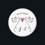 Personalised White Doves Wedding Magnet Favour<br><div class="desc">An illustration of 2 beautiful doves holding flowing ribbon with a love heart attached.</div>