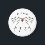 Personalised White Doves Wedding Magnet Favour<br><div class="desc">An illustration of 2 beautiful doves holding flowing ribbon with a love heart attached.</div>