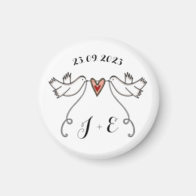 Personalised White Doves Wedding Magnet Favour (Front)