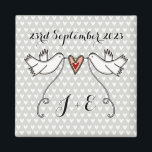 Personalised White Doves Wedding Magnet Favour<br><div class="desc">An illustration of 2 beautiful doves holding flowing ribbon with a love heart attached</div>