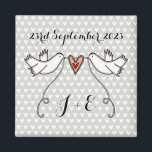 Personalised White Doves Wedding Magnet Favour<br><div class="desc">An illustration of 2 beautiful doves holding flowing ribbon with a love heart attached</div>