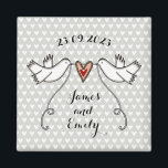 Personalised White Doves Wedding Magnet Favour<br><div class="desc">An illustration of 2 beautiful doves holding flowing ribbon with a love heart attached</div>