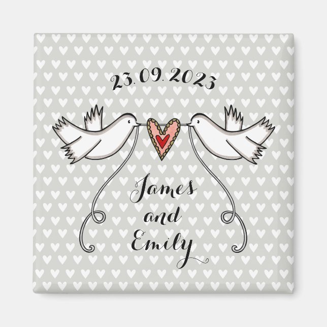 Personalised White Doves Wedding Magnet Favour (Front)