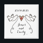 Personalised White Doves Wedding Magnet Favour<br><div class="desc">An illustration of 2 beautiful doves holding flowing ribbon with a love heart attached</div>