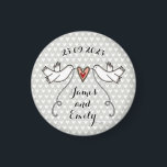 Personalised White Doves Wedding Magnet Favour<br><div class="desc">An illustration of 2 beautiful doves holding flowing ribbon with a love heart attached.</div>