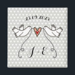 Personalised White Doves Wedding Magnet Favour<br><div class="desc">An illustration of 2 beautiful doves holding flowing ribbon with a love heart attached</div>