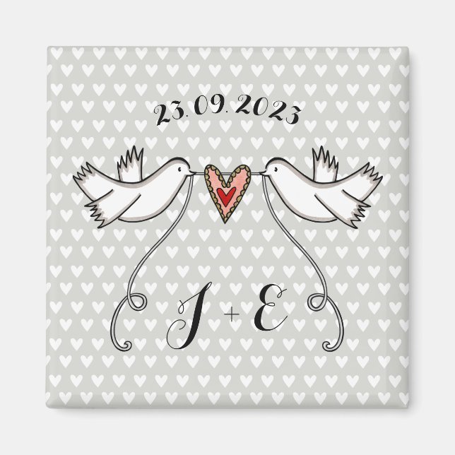Personalised White Doves Wedding Magnet Favour (Front)