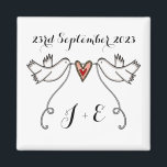 Personalised White Doves Wedding Magnet Favour<br><div class="desc">An illustration of 2 beautiful doves holding flowing ribbon with a love heart attached</div>