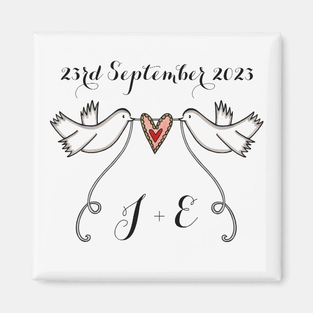 Personalised White Doves Wedding Magnet Favour (Front)