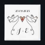 Personalised White Doves Wedding Magnet Favour<br><div class="desc">An illustration of 2 beautiful doves holding flowing ribbon with a love heart attached</div>