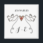 Personalised White Doves Wedding Magnet Favour<br><div class="desc">An illustration of 2 beautiful doves holding flowing ribbon with a love heart attached</div>