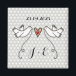 Personalised White Doves Wedding Magnet Favour<br><div class="desc">An illustration of 2 beautiful doves holding flowing ribbon with a love heart attached</div>