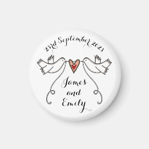 Personalised White Doves Wedding Magnet Favour