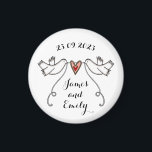 Personalised White Doves Wedding Magnet Favour<br><div class="desc">An illustration of 2 beautiful doves holding flowing ribbon with a love heart attached.</div>