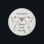 Personalised White Doves Wedding Magnet Favour<br><div class="desc">An illustration of 2 beautiful doves holding flowing ribbon with a love heart attached.</div>