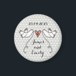 Personalised White Doves Wedding Magnet Favour<br><div class="desc">An illustration of 2 beautiful doves holding flowing ribbon with a love heart attached.</div>