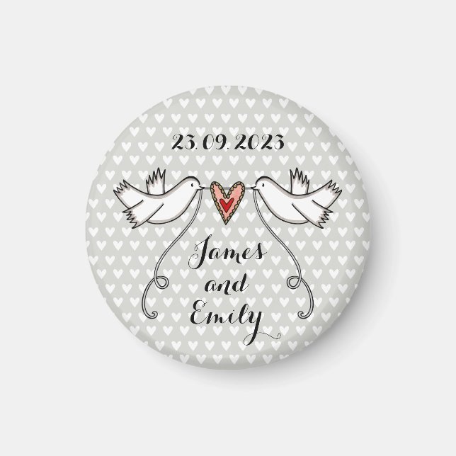 Personalised White Doves Wedding Magnet Favour (Front)