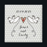 Personalised White Doves Wedding Magnet Favour<br><div class="desc">An illustration of 2 beautiful doves holding flowing ribbon with a love heart attached</div>