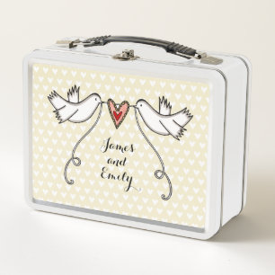 Personalised White Doves Wedding Metal Lunch Box