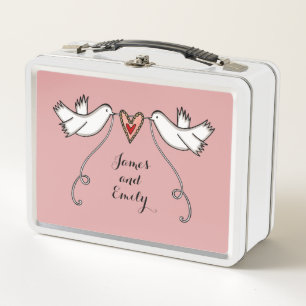 Personalised White Doves Wedding Metal Lunch Box