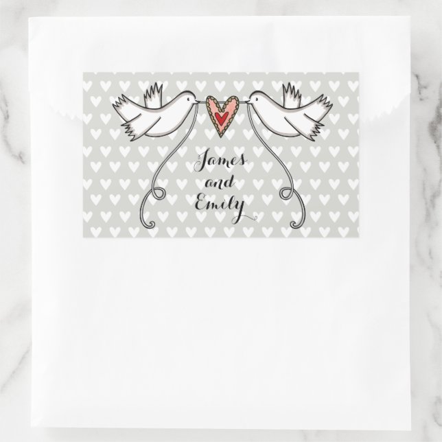 Personalised White Doves Wedding Sticker (Bag)