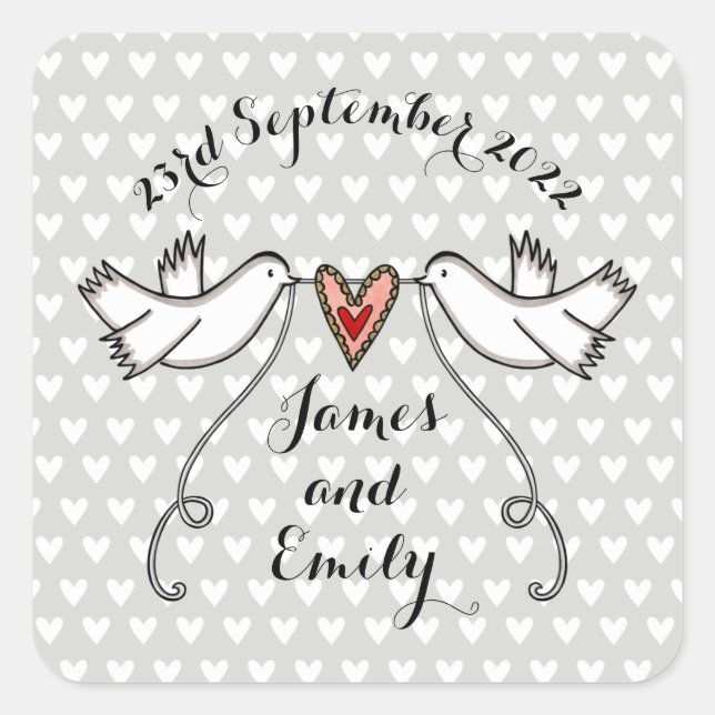 Personalised White Doves Wedding Sticker Labels (Front)
