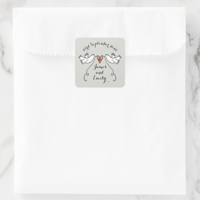 Personalised White Doves Wedding Sticker Labels (Bag)