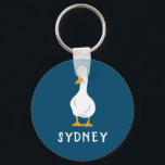 Personalised White Duck Illustration Navy Blue Key Ring<br><div class="desc">Create a cute small gift for fans of ducks with this personalised keychain. The round,  navy blue keychain features an illustration of a white duck with orange bill and feet in a simple realistic style and your own name or short message below in fun white lettering.</div>